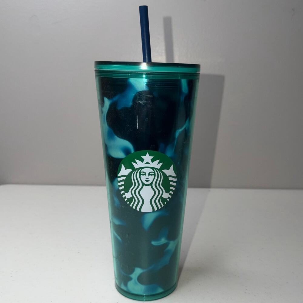 Starbucks 24 fl oz Blue and Green Venti Cold Tumbler Travel Cup with Lid & Straw